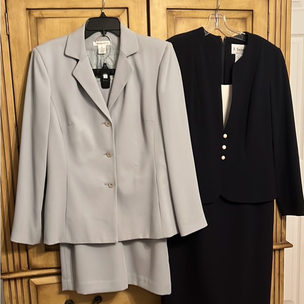 2 executive suits(dress), Dress is navy blue and suit is olive green. Size 8